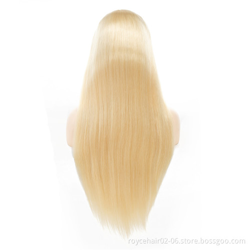613 Blond color Double Drawn Peruvian Virgin human hair wig Vendor Pre plucked Straight Lace Front Wig